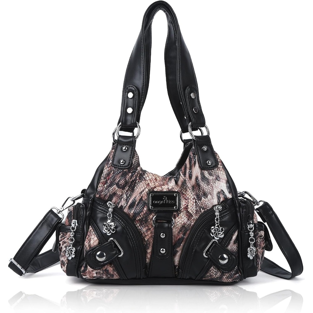 image:imageAngel Kiss Purses for Women Small Hobo Shoulder Bags Vagen Leather MultiPocket Tote Bag with ZipperBrown Snake