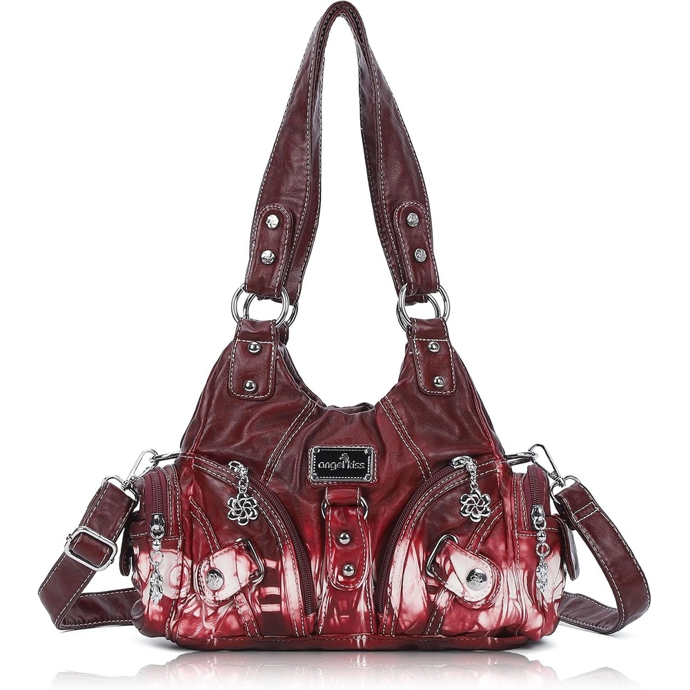 image:imageAngel Kiss Purses for Women Small Hobo Shoulder Bags Vagen Leather MultiPocket Tote Bag with ZipperRed Tiedye
