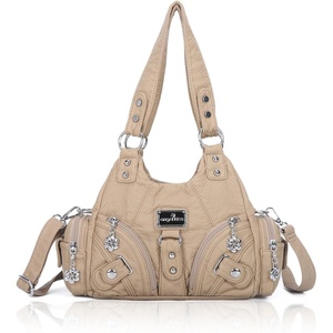 Angel Kiss Purses for Women Small Hobo Shoulder Bags Vagen Leather Multi-Pocket Tote Bag with Zipper(Apricot)