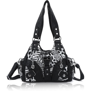 Angel Kiss Purses for Women Small Hobo Shoulder Bags Vagen Leather Multi-Pocket Tote Bag with Zipper(Black Leopard)