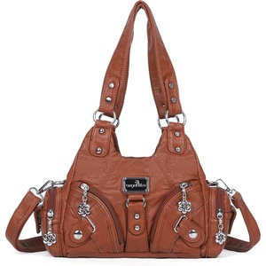 Angel Kiss Purses for Women Small Hobo Shoulder Bags Vagen Leather Multi-Pocket Tote Bag with Zipper(Brown)