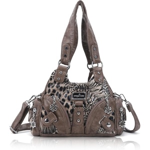 Angel Kiss Purses for Women Small Hobo Shoulder Bags Vagen Leather Multi-Pocket Tote Bag with Zipper(Brown Leopard)