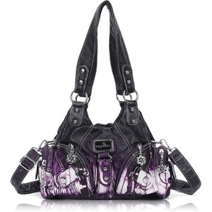 Angel Kiss Purses for Women Small Hobo Shoulder Bags Vagen Leather Multi-Pocket Tote Bag with Zipper(Purple Tie-dye)