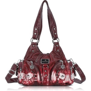 Angel Kiss Purses for Women Small Hobo Shoulder Bags Vagen Leather Multi-Pocket Tote Bag with Zipper(Red Tie-dye)